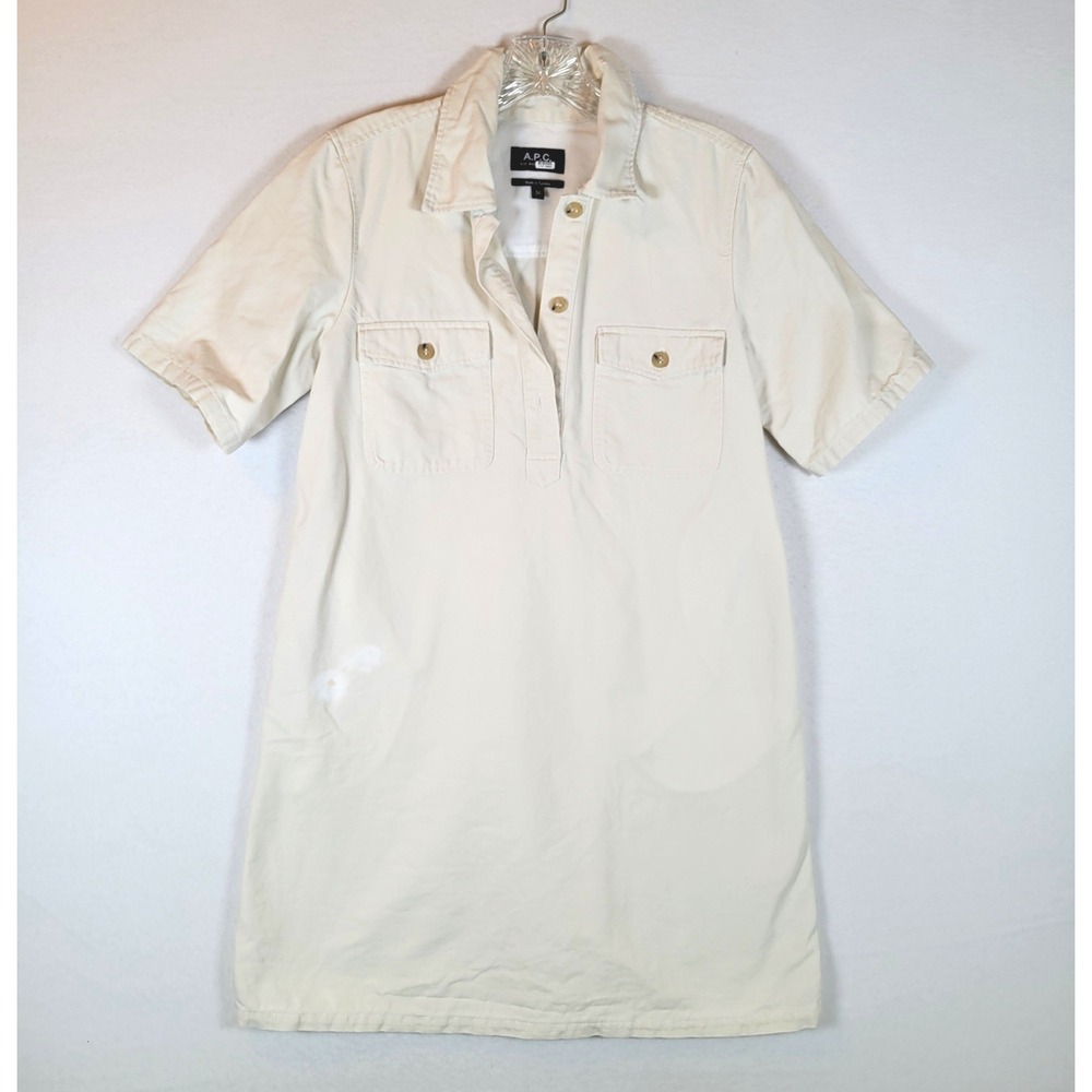 A.P.C. Womens Shirt Dress Rose Selia Canvas Pockets Size 00 Ivory